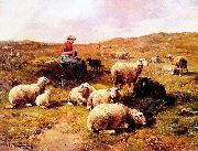 A shepherdess with her flock, Cornelis Van Leemputten